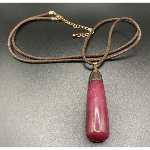 Necklace Large Dark Pink Dragon Vein Agate 26 Gram Teardrop Pendant Nylon Cord - Picture 2 of 7